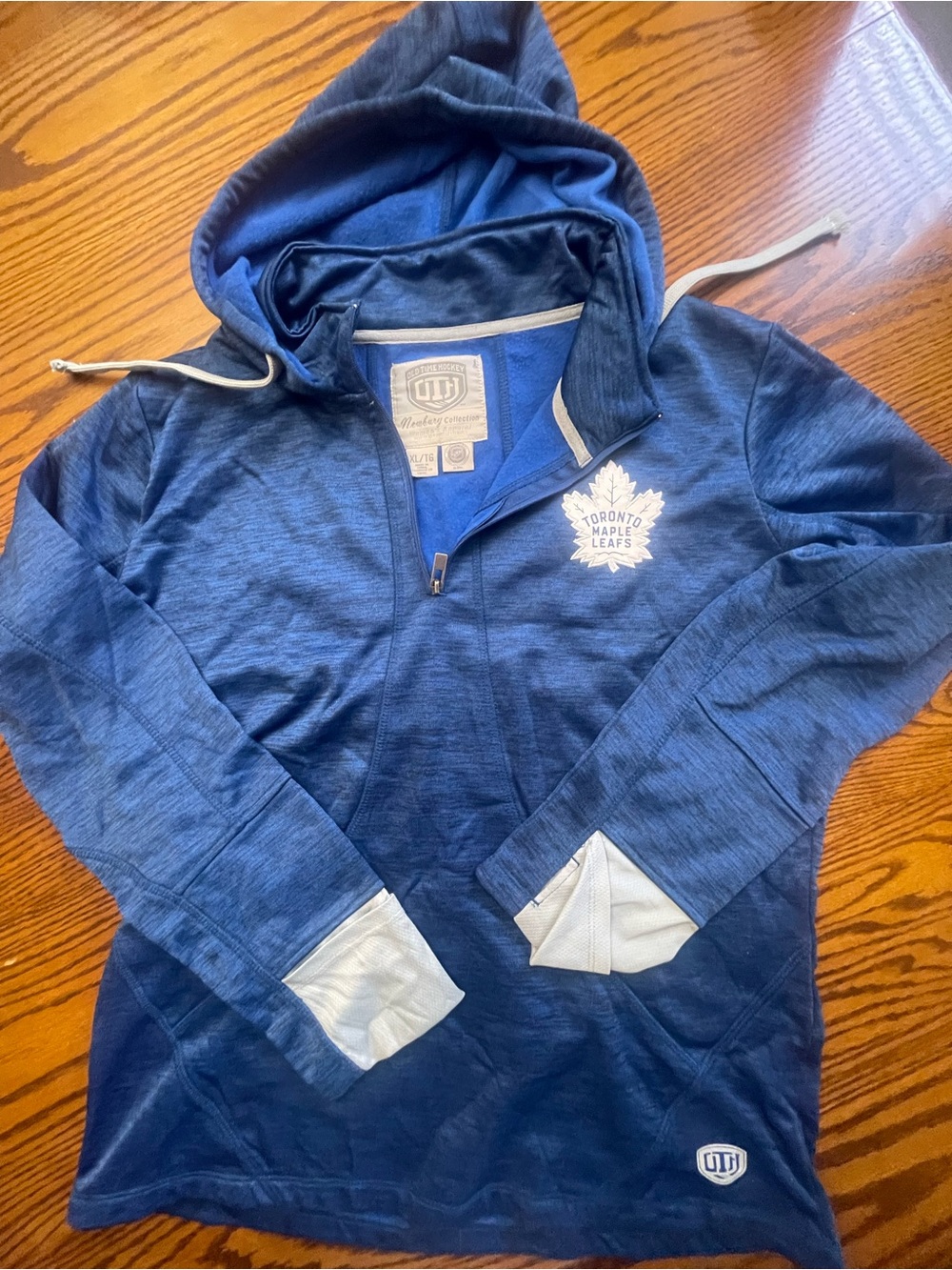 Toronto Maple Leafs Blue Hooded 1/4 zip Running Fleece Pullover Sweatshirt XL